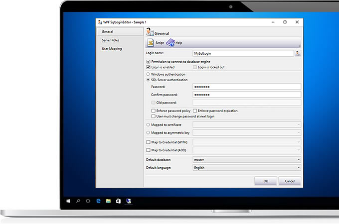 SkayTek Controls WPF - SQL Login Editor